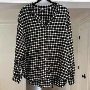 GAP BODY Black & White Plaid Flannel Pyjama Top - Size XXL
